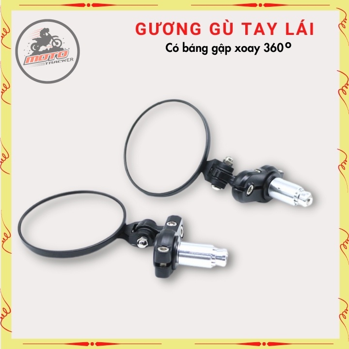 Gương gù tay lái, kính gù tròn cao cấp, có báng gập xoay 360, gương xe máy độ CAFE RACER