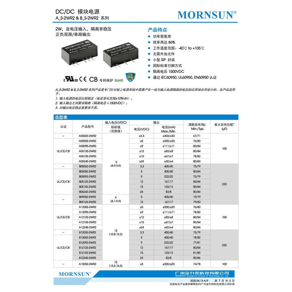Modun cách li nguồn Mornsun 2w các loại
