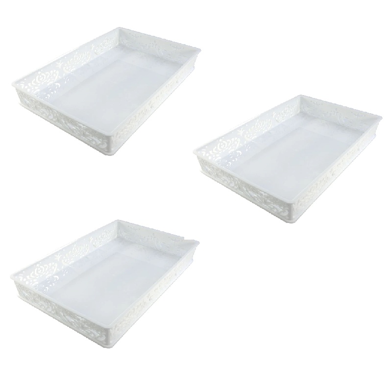 Daiso Khay Trắng Regaria Tray L White 25.3cm x 16.6cm x 4.6cm