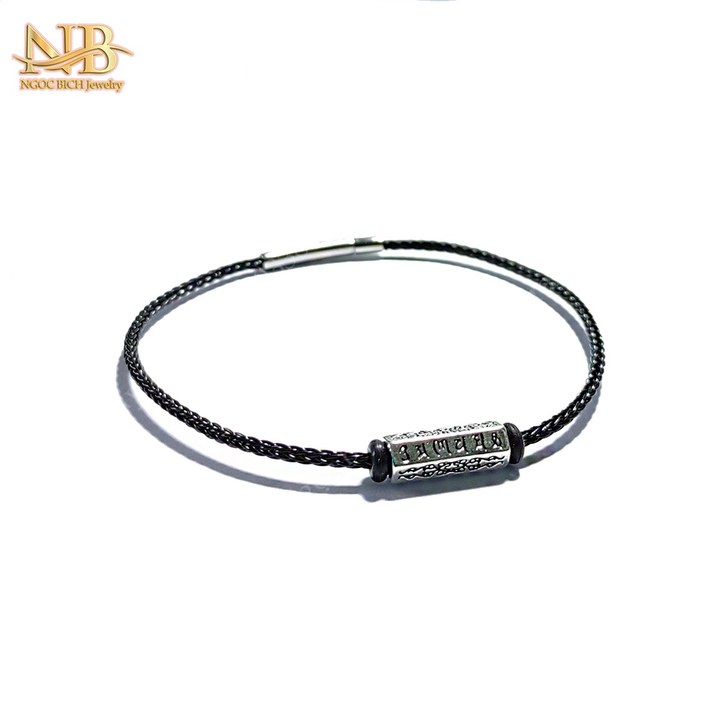 Vòng tay may mắn charm ống trụ khắc chú bình an mix dây cáp bền đẹp