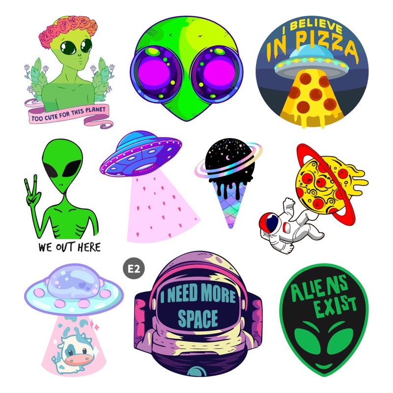 Bộ 10 Sticker dán cao cấp chủ đề OUTER SPACE - Dùng dán Xe, dán mũ bảo hiểm, dán Laptop, dán Vali NT42