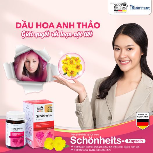 Viên uống đẹp trắng da tinh dầu hoa anh thảo bổ sung nội tiết tố nữ giảm rụng tóc tiền mãn kinh SCHONHEITS nhập Đức 60v