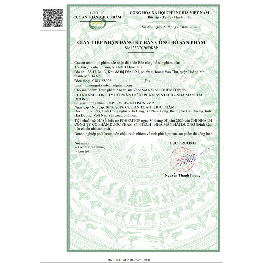 Fohemtop dạng ống - Bổ sung sắt, acid folic cho bà bầu người thiếu máu - giảm thiếu máu do thiếu sắt - hộp 20 ống 10ml