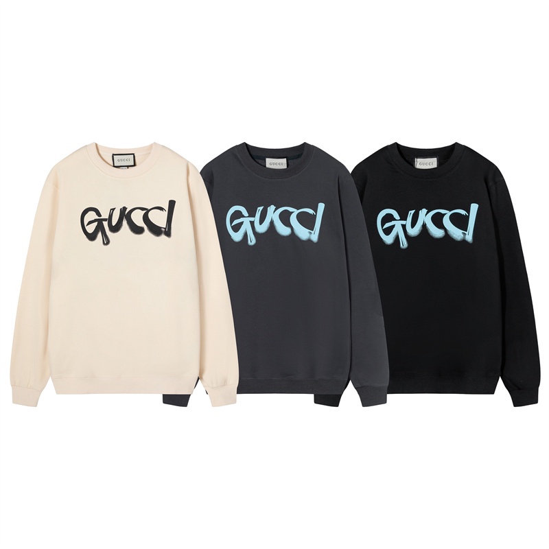 Gu Áo Sweater Cổ Thuyền In Logo Bảng Chữ Cái Vẽ Tay Chất Lượng Cao Đơn Giản Chất Lượng Cao Cho Cặp Đôi
