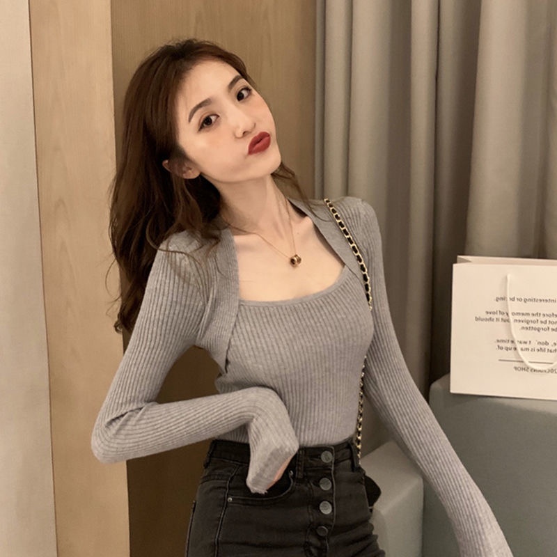 Áo Sweater Dệt Kim Chui Đầu Cổ Vuông Tay Dài Thời Trang 2023 Cho Bạn Gái