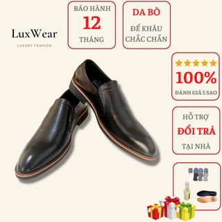 Giày lười công sở nam da bò cao cấp đế cao su khâu chắc chắn màu đen có quà tặng kèm hấp dẫn - GLCS-01