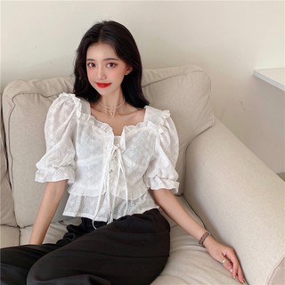 Áo trắng ren hoa thắt nơ