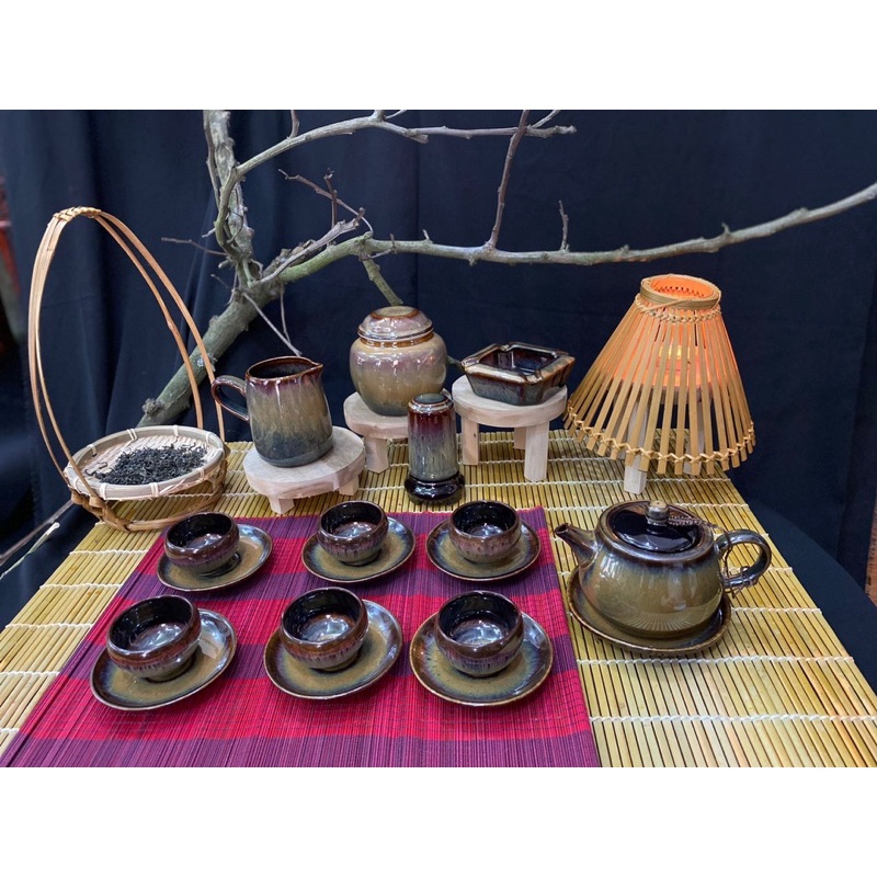 Bộ ấm chén men hoả biến nâu gấm Bát Tràng- Bộ trà đẹp