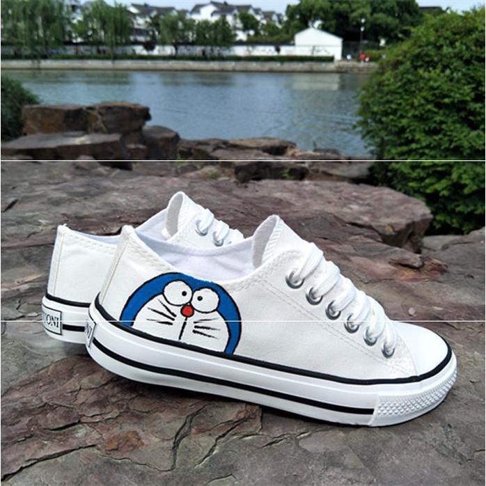 ■ ̅▣Giày Thể Thao canvas Cổ Thấp Họa Tiết Doraemon Vẽ Tay DIY Thời Trang Cho Nữ sm