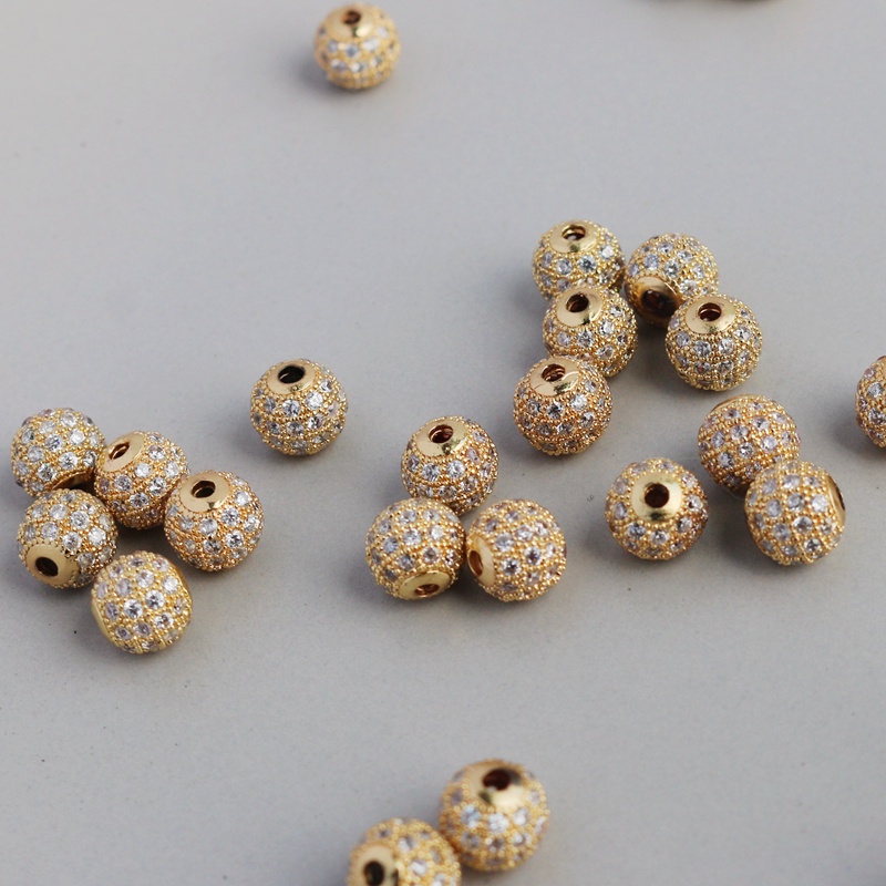 Charm bead Hạt cườm đồng mạ vàng 14k 8mm / 10mm dùng làm trang sức thủ công
