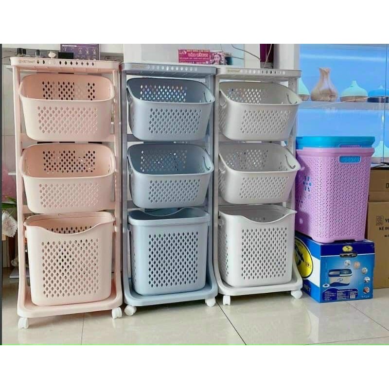 Kệ rổ nhựa 3 tầng Việt Nhật đa năng có bánh xe