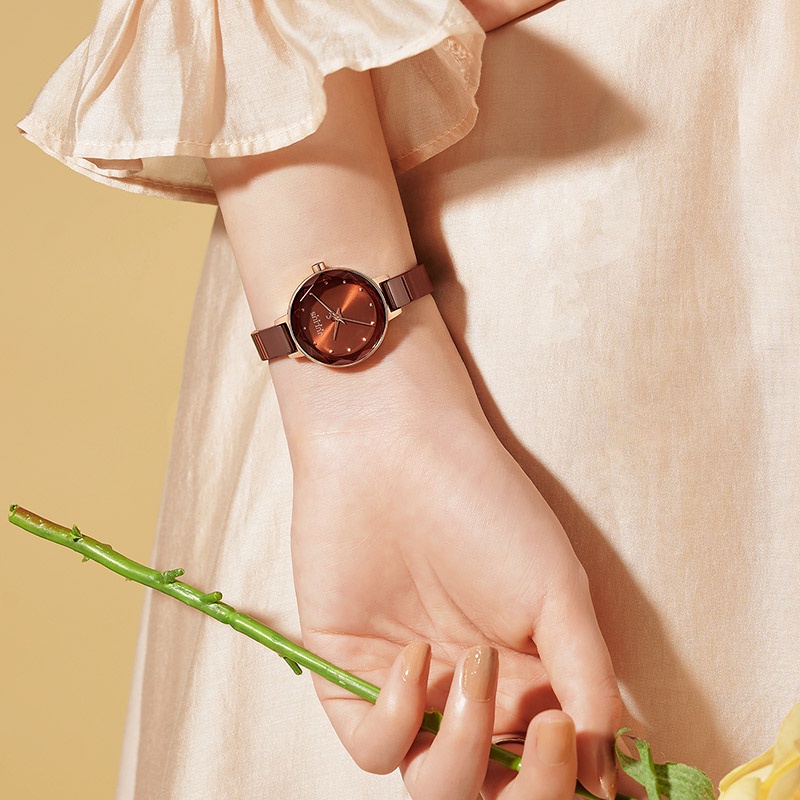 Julius Đồng Hồ Đeo Tay ja-1348 Chống Thấm Nước Dây Đeo Sứ Màu Trắng Thời Trang Mùa Hè Cho Nữ