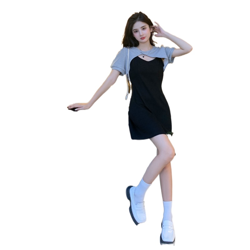 Set đầm hai dây + áo khoác kiểu ngắn tay Perty thời trang dành cho nữ