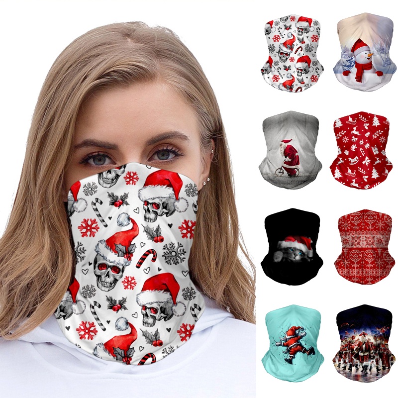 Khẩu Trang Che Mặt Và Cổ Chống Bụi In Họa Tiết Đầu Lâu Ông Già Noel 3D Vui Nhộn Cho Nam Và Nữ