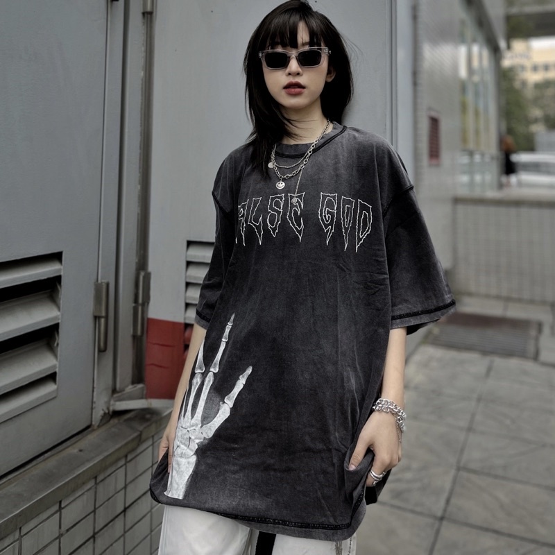Áo phông FALSE GOD chất liệu vải wash form oversize