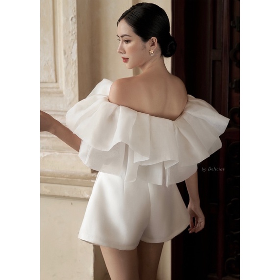 ELY TOP & ELY SKIRT - Áo bồng trễ vai và chân váy quần