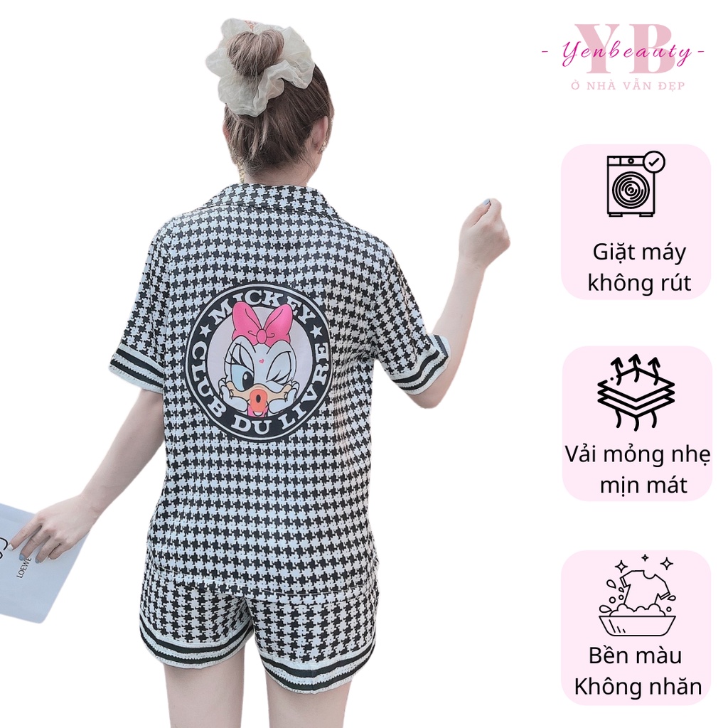 Đồ pyjama nữ lụa lửng cộc tay cute, đồ ngủ pijama ngắn dễ thương họa tiết hoạt hình - yenbeauty đồ mặc nhà cao cấp