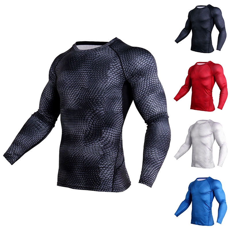 Áo Thun Nam Tay Dài In Họa Tiết 3D Dáng Ôm Mặc Khi Tập Thể Thao