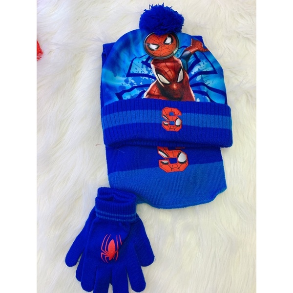 Bộ KHĂN + MŨ+ GĂNG TAY  3in 1 hình siêu nhân cho bé