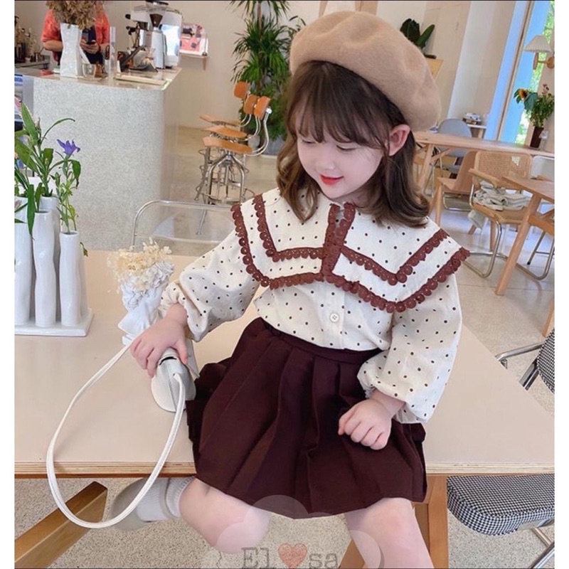 Set Áo Chấm Bi Mix Chân Váy Siêu Xinh
