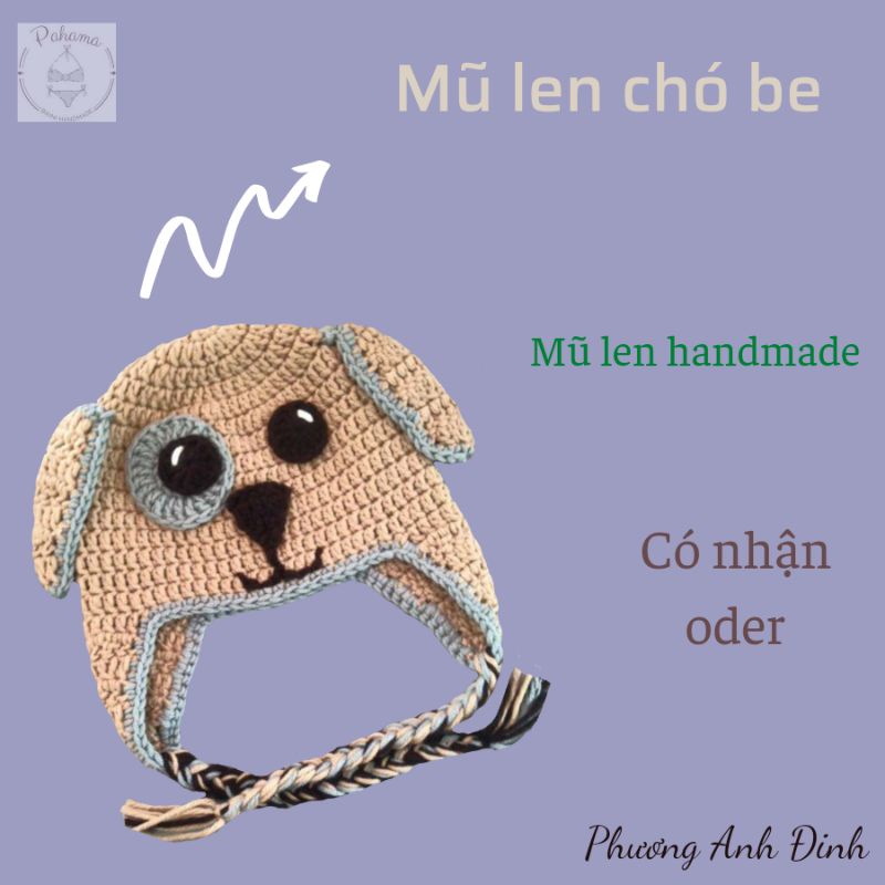 Mũ len hình thú cho bé - mũ len handmade - mũ len chó be