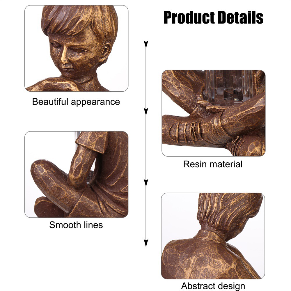 ❤LANSEL❤ Gifts Boy with Fireflies Holiday Ornament Glimpses of God Resin Garden Boy LED Light Vintage Artistic Statue Festival Decoration Garden Lights Statue Sculpture with Light