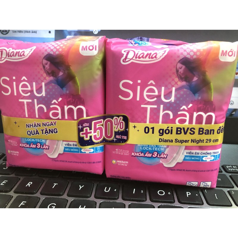 Combo 2 bịch Diana siêu mỏng siêu thấm tặng 01 bịch Diana ban đêm 29cm