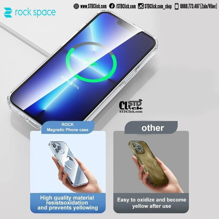 ỐP LƯNG IPHONE 13 PRO MAX - 13 PRO - 13 ROCK PURE hỗ trợ sạc không dây LƯNG CỨNG TRONG VIỀN DẺO CHÍNH HÃNG