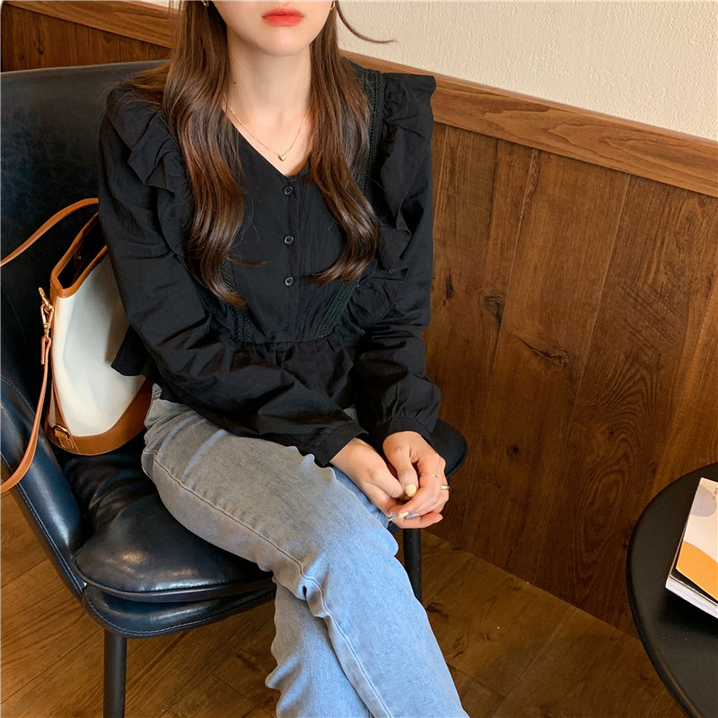 Áo sơ mi peppermint tay dài cổ chữ V dành cho nữ 37713