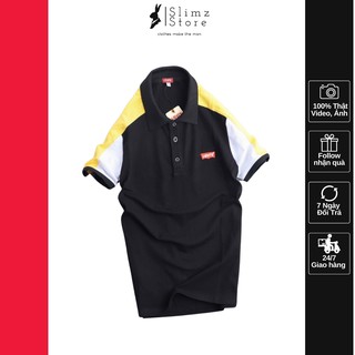 Áo polo nam cotton đẹp cao cấp đen SLIMZ STORE PL101