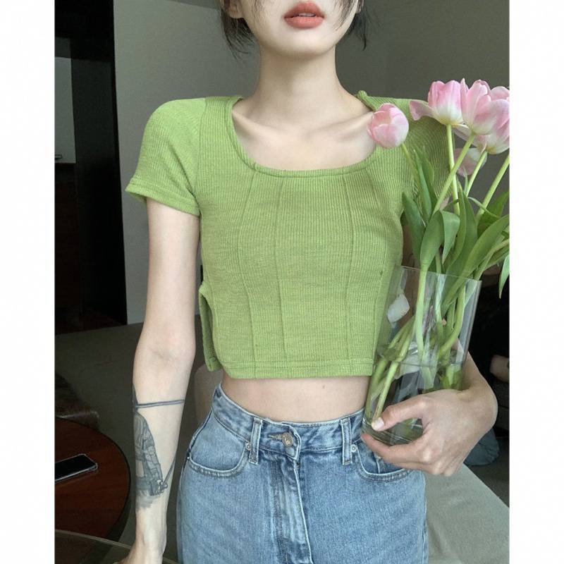 Áo Kiểu Nữ Croptop Chất Thun Co Giãn Gân Nổi Xẻ 2 bên I Áo Croptop xẻ tà - AK2026