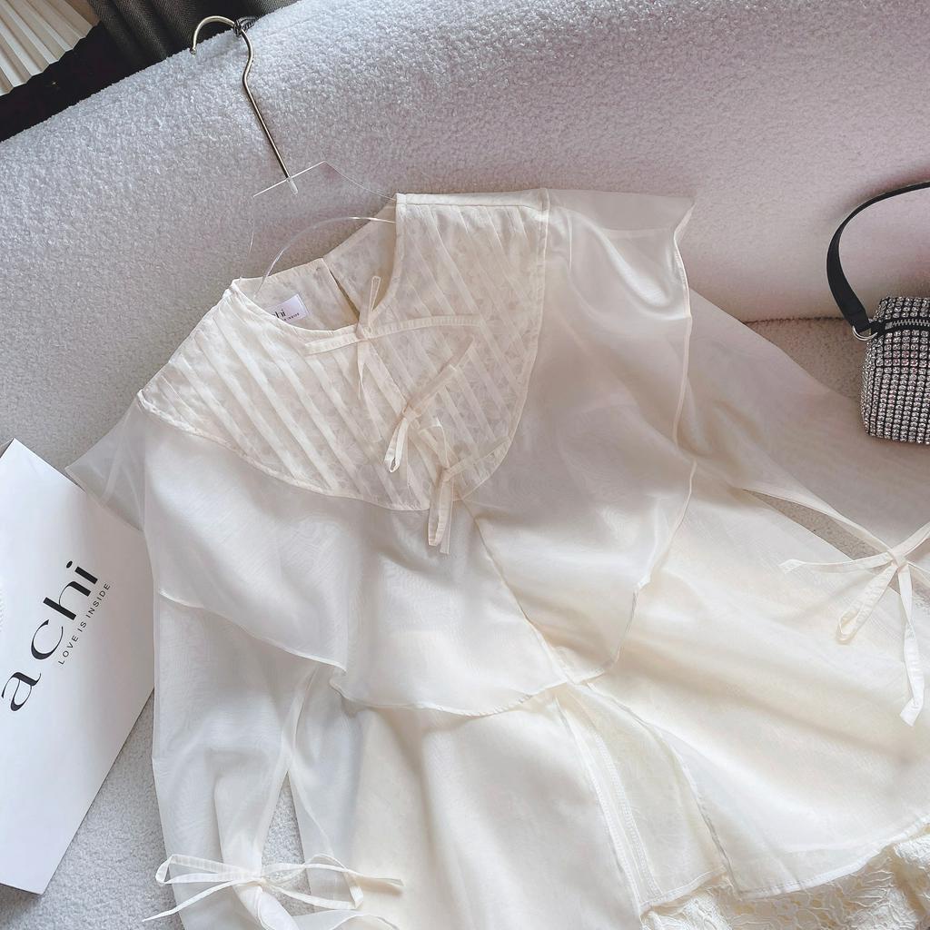 SET VOAN NUDE TAY PHỒNG + SHORT REN HOA 🎶