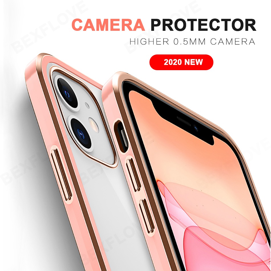 iPhone 12 Pro Max 11 Pro XS Max 12 XR X XS 7 8 Plus SE 2020  Hình vuông trong suốt Mạ hình vuông trong suốt