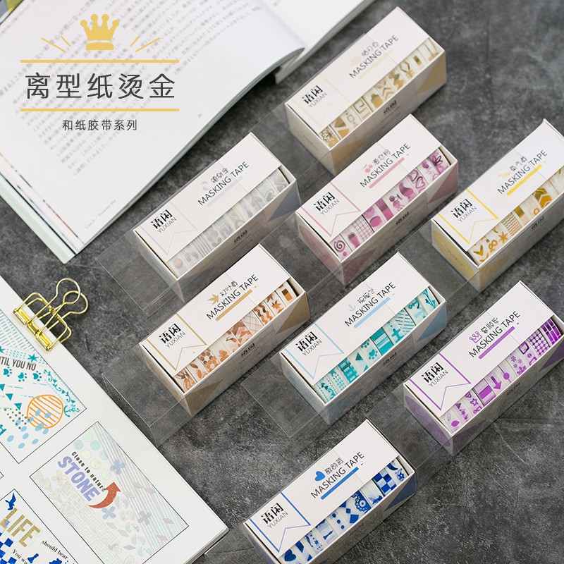 Set 10 cuộn băng dính washi tape ánh nhũ trang trí planner WST214