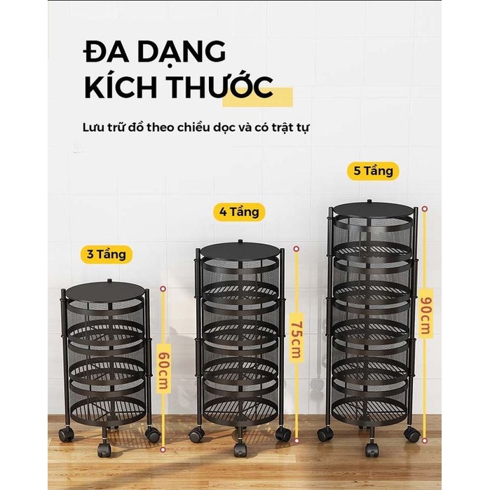 Kệ Tròn Xoay Đựng  Hoa Quả - Giá Để Đồ Thông Minh Cao Cấp - Kệ Xoay 3/4/5 Tầng  Chất Liệu Thép Cacbon- TK Bảo châu