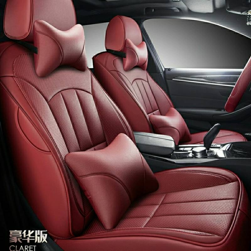 [Double-Sided Full Leather] Car Neck Pillow Headrest Lumbar Support Pillow Headrest Cervical Pillow Lumbar Support Pillow Cushion Four Seasons Universal Breathable Supplies m2Sd