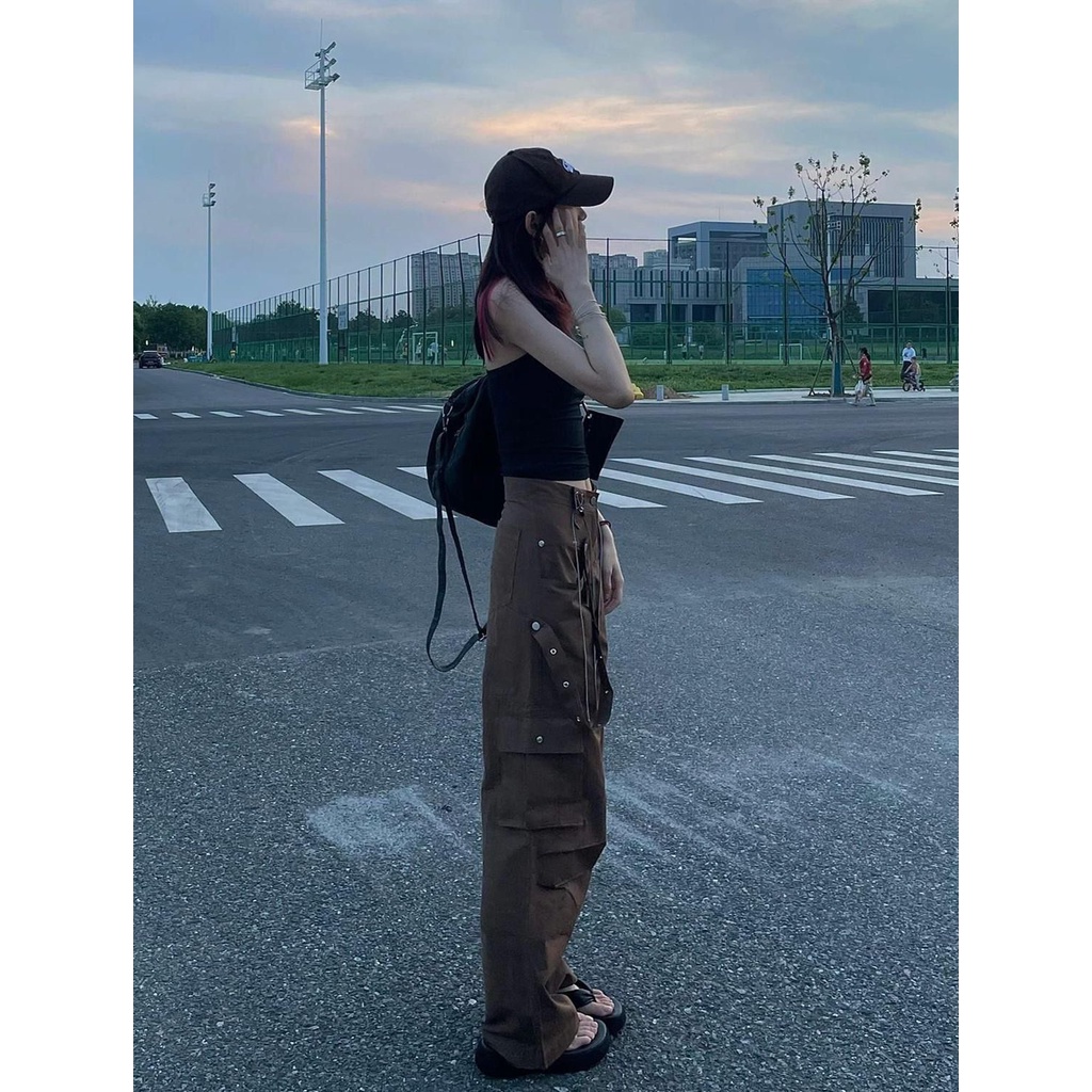 Quần Yếm Jean Ống Rộng Lưng Cao Phong Cách Hip Hop Mỹ Thời Trang Mùa Hè Cho Nữ