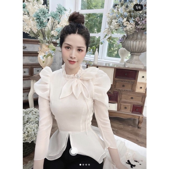 ⛔️FREESHIP⛔️Áo sơ mi cổ bèo nơ cách điệu