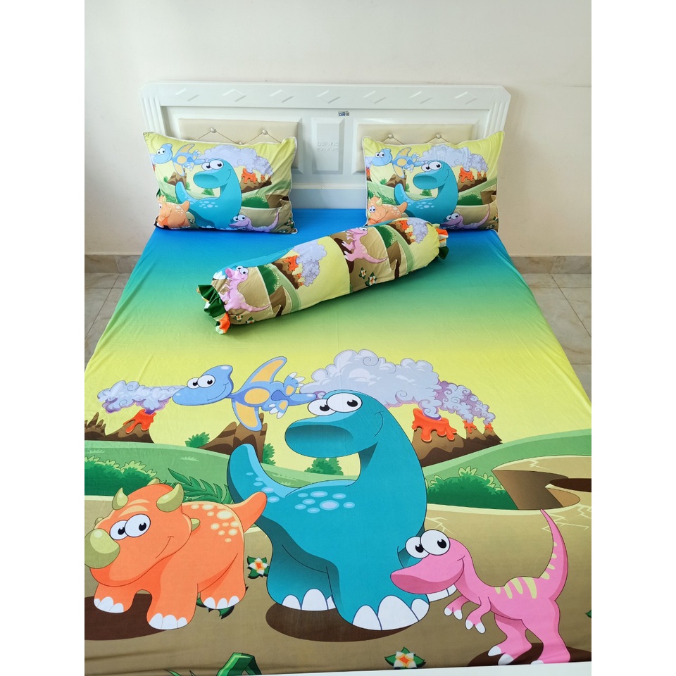 Chăn thun 5d cao cấp khủng long, bộ drap lẻ 5D