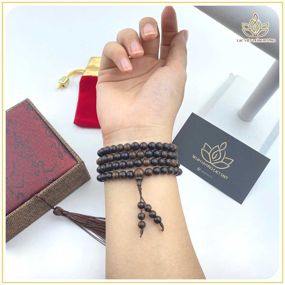 Vòng Tay Trầm Hương 108 Hạt 6mm Trầm Dó Dây INDO hàng Xịn VIP Cao Cấp Lạc Việt cho Nữ cầu Tài Lộc - Phú Quý - May Mắn