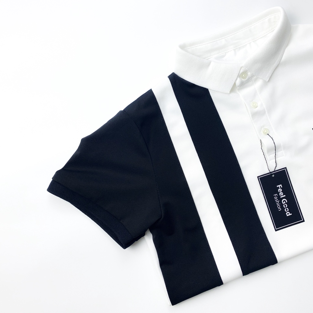 Áo Polo Nam FEEL GOOD có cổ bẻ KẺ SỌC thun cao cấp đẹp vải cá sấu cotton đen trắng ngắn tay form rộng trẻ trung cá tính | BigBuy360 - bigbuy360.vn