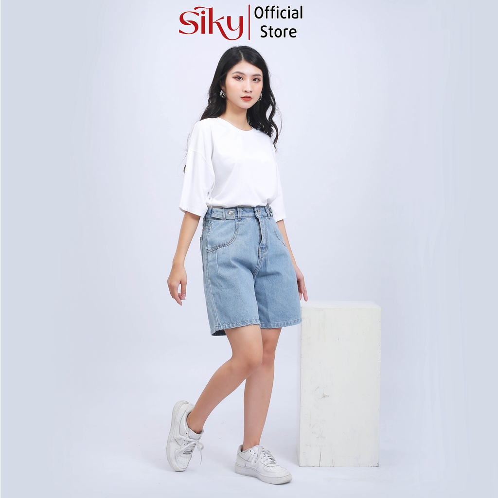 Quần short jean nữ SIKY cạp phối khuy cao cấp - 058