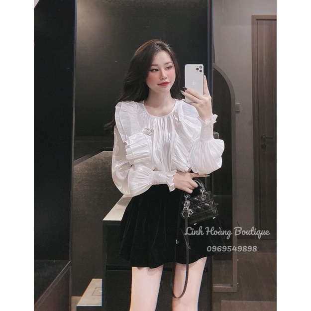 [HÀNG SẴN]ÁO SƠMI TƠ ORGANZA “DAISY” VAI BÈO TIỂU THƯ