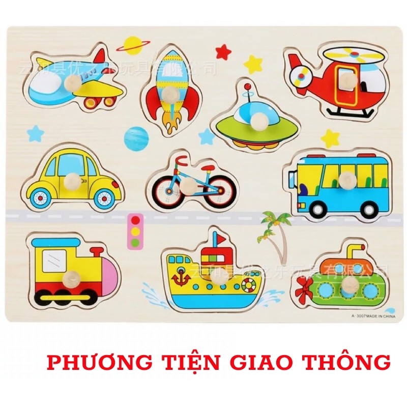 Đồ Chơi Thông Minh Bảng Ghép Hình Bằng Gỗ Có Núm Cầm Cho Bé Loại 1 VK27