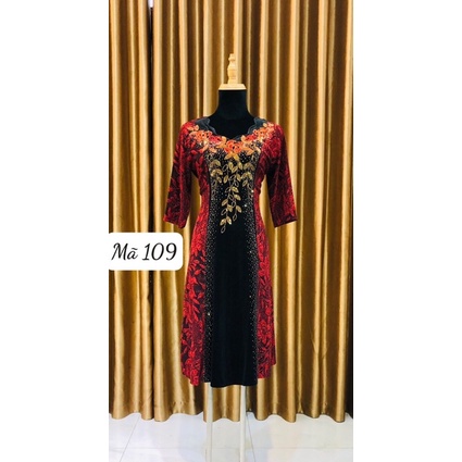 ĐẦM DỰ TIỆC TRUNG NIÊN THUN KIM SA CO GIÃN M109