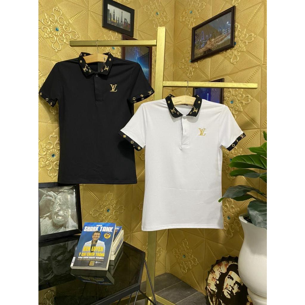 Áo thun nam LV có cổ tay ngắn chất đẹp vải cotton co dãn thấm hút mồ hôi 2 màu trắng đen cao cấp