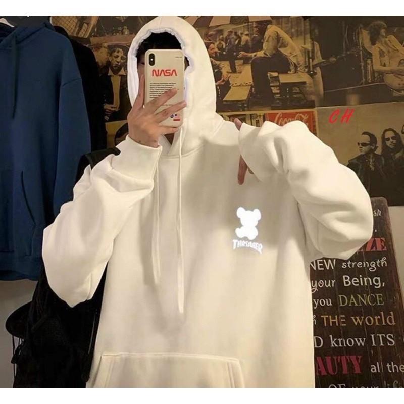 Áo hodie Gấu ThaChất liệu nỉ bôngform thụng nam nữ kiểu dáng unisexcó túi bụng và dây rút mũ