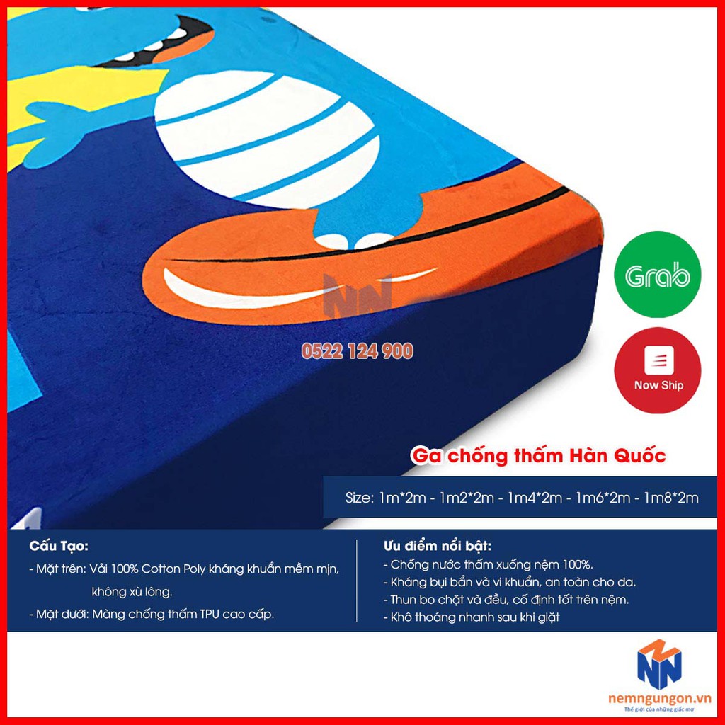 Ga trải giường, drap chống thấm nước kháng khuẩn Hàn Quốc dành cho nệm dày 5cm đến 10cm  - Giao màu ngẫu nhiên