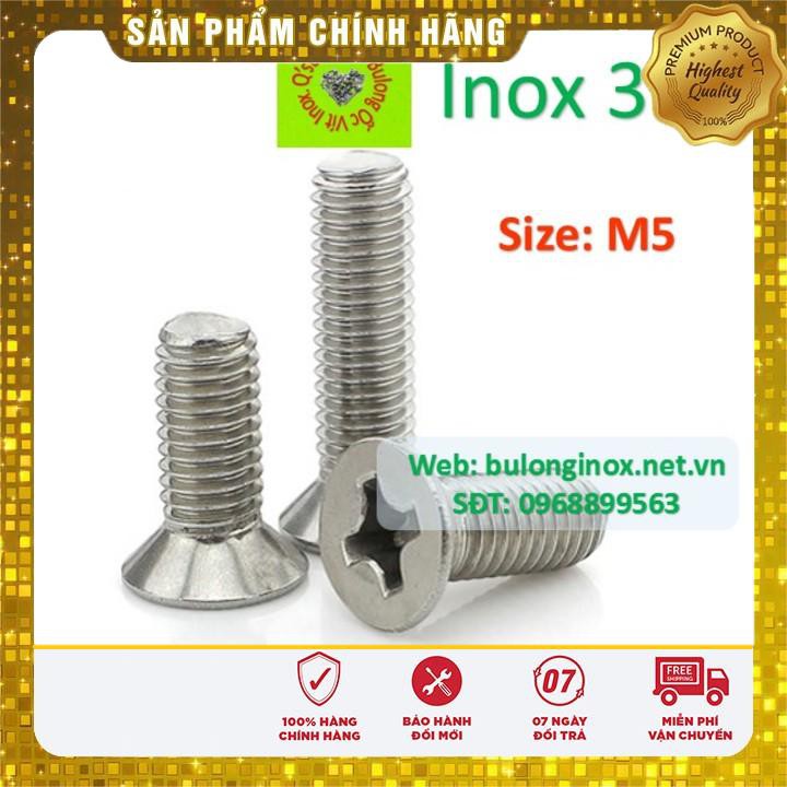 [HÀNG SẮN] Vít pake đầu bằng inox size M5  , ốc 4 cạnh đầu  non inox, ốc vặn tua vít đầu bằng thân bulong, inox 304