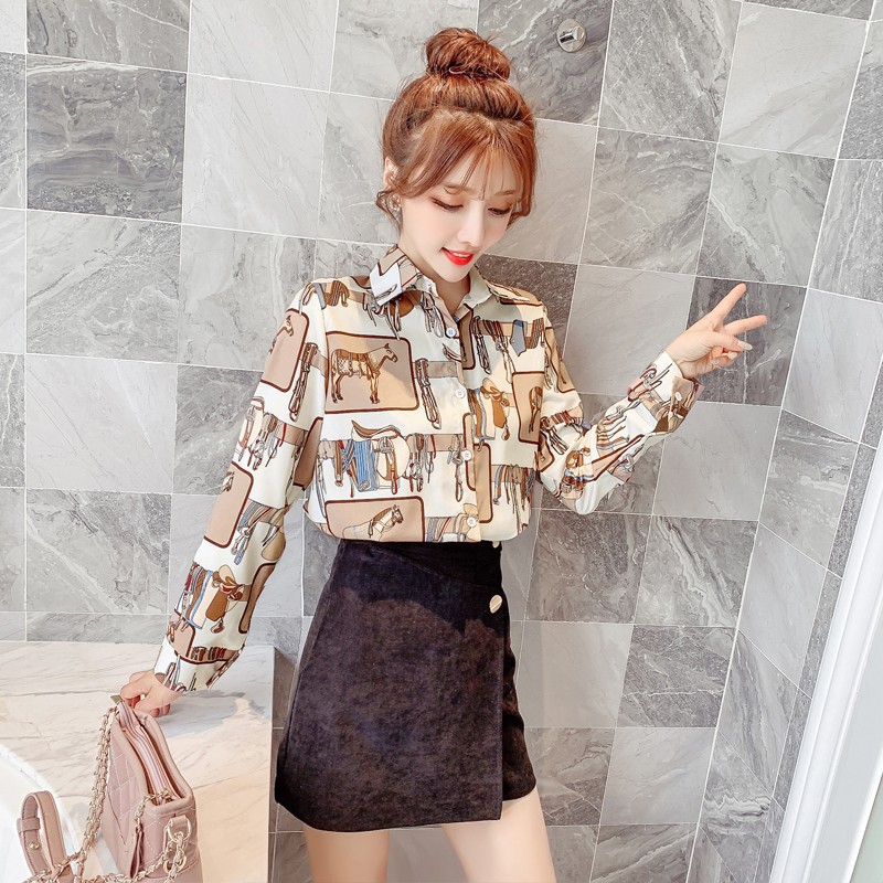 Áo sơ mi nữ công sở thiết kế họa tiết dân gian Sm78